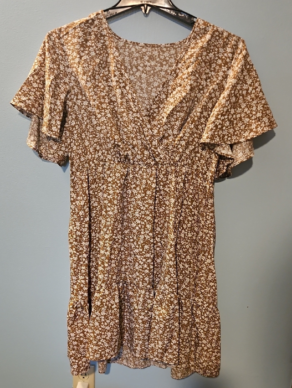 Shein Rust Floral V-neck Midi Dress